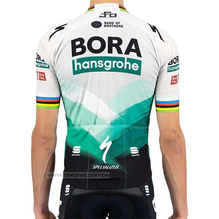 2021 Maillot Cyclisme Bora Champion Blanc Verde Manches Courtes et Cuissard